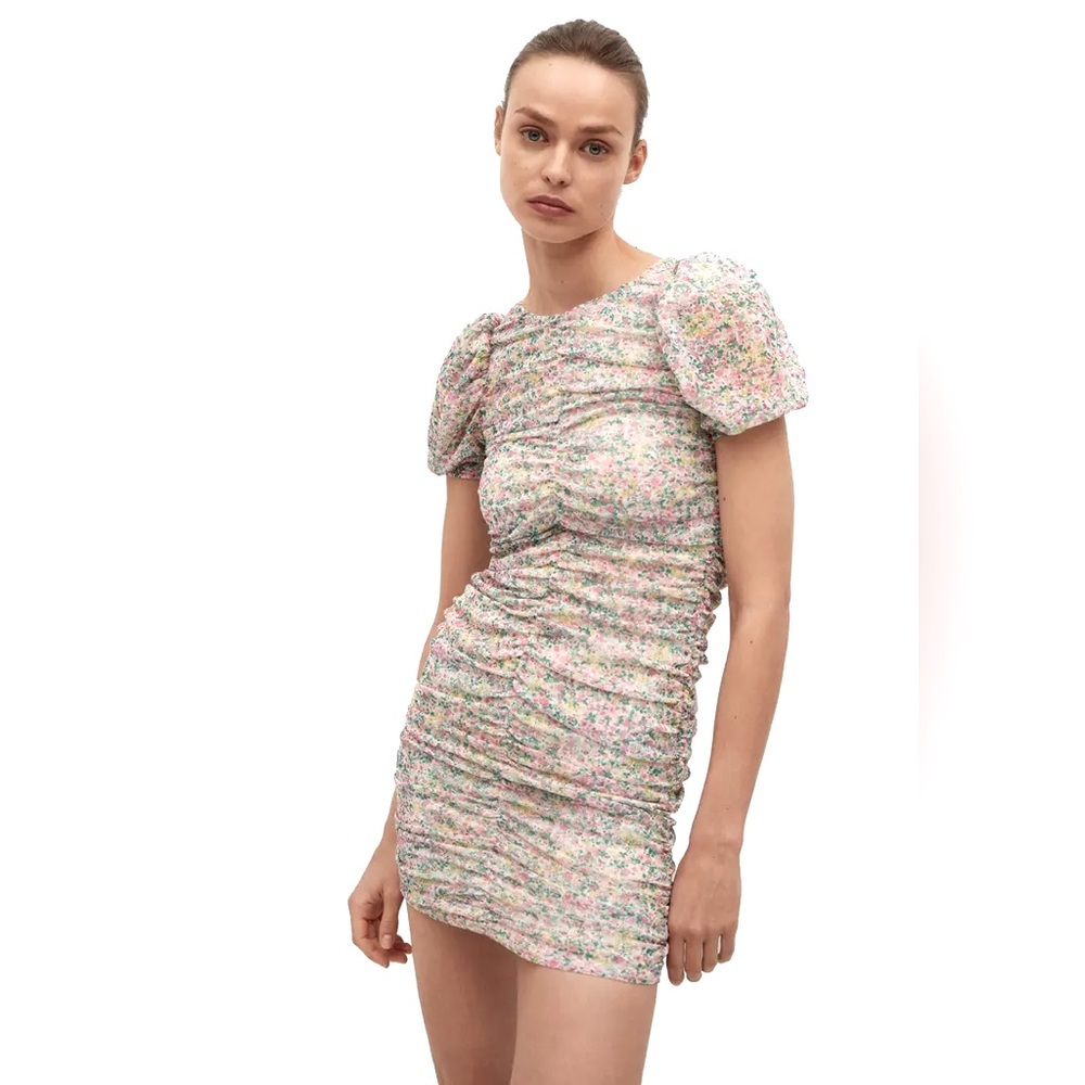 MANGO Floral Ruched Dress size 6 - Picture 2 of 10
